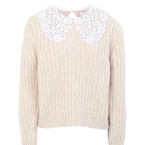 Topshop crochet exaggerated collar sweater in ecru size XL